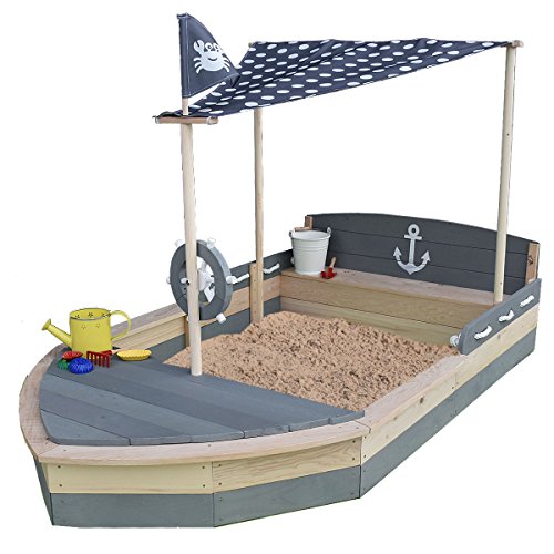 Sun Sandkasten Boot Krabbe aus Holz XXL grau -Natur - Schiff - Sandbox - Sandkiste für Kinder von Meppi