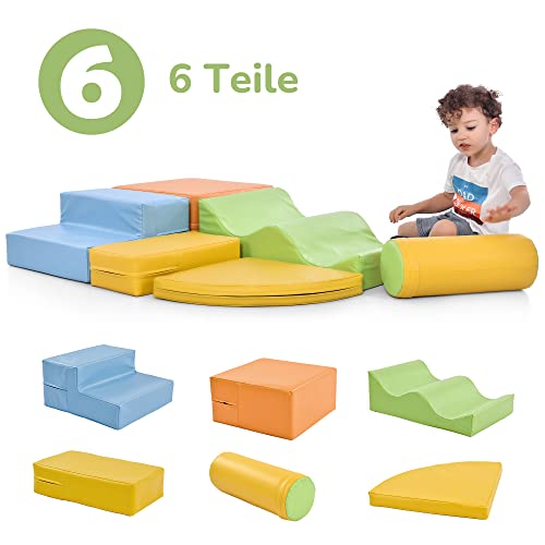 Merax 6 TLG Riesenbausteine für Kinder, Großbausteine zum Toben & Klettern, im Vorschulalter & Babys Softbausteine, Gelb & Blau & Grün von Merax