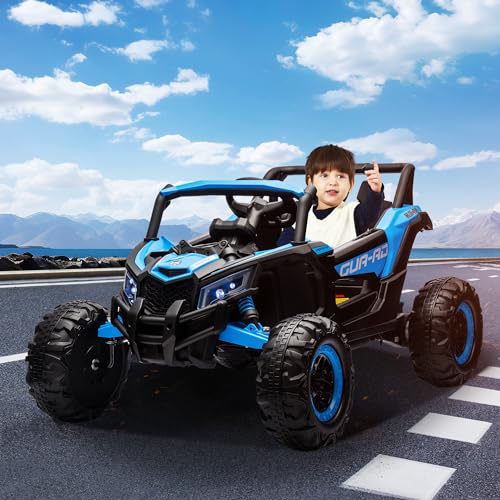 Merax Kinder Elektroauto mit 2,4G Fernbedienung, 12V Kinder Spielzeugauto mit Musik, Hupe und Scheinwerfer, Elektrisches Kinderauto, 2 Motoren, 3-7 km/h, für Kinder ab 3 Jahren, Blau von Merax