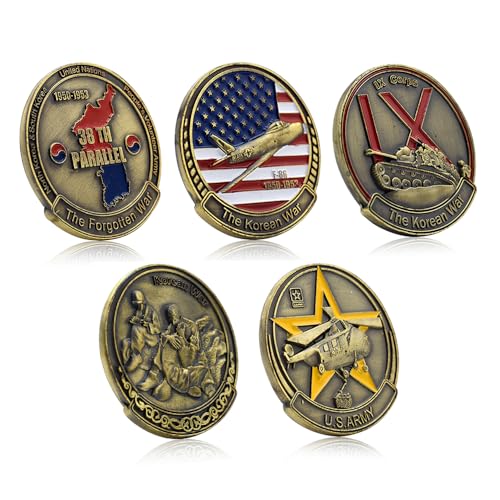 5 Stück/Set United States 1950-1953 38th Parallel Korean War Military Gold Plated Challenge Coin Metal Medal with Plastic Case von Mercollection