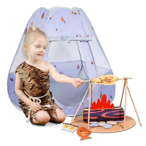 Meribbit Kindercamping Set, Outdoor Spielzeug für Kinder mit Zelt und Grillspielzeug – Camping Spielzeug Set für Kinder mit Plüsch-Fisch, Mais, Holzstäbchen und Camping Zubehör für Outdoor Abenteuer von Meribbit