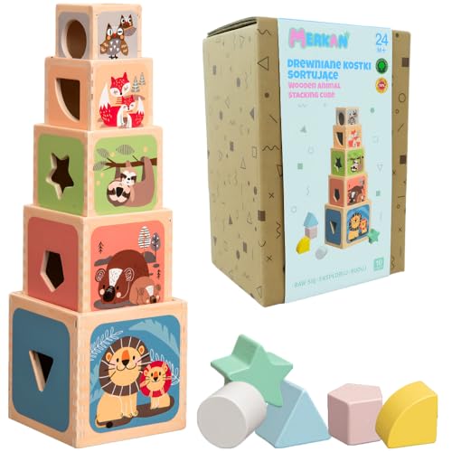 MERKAN, Holz Stapelturm für Kinder, 10 Teile - Figuren und Tiere, 10 Holzwürfel in verschiedenen Größen, für Kinder Turm zum Stapeln von Kinderspielzeug MERKAN, Holz Stapelturm für Kinder, 10 Teile - Figuren und Tiere, 10 Holzwürfel in verschiedenen Größen, für Kinder Turm zum Stapeln von Kinderspielzeug von Merkan