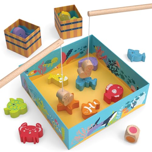 Merle Toys® Magnetisches Angelspiel ab 2 Jahre, 100% FSC Holzspielzeug mit 2 Angelruten und beidseitigen Magneten, Montessori Spielzeug ab 2 Jahre, Motorikspielzeug, Angelspiel für Kinder ab 3 Jahre von Merle Toys