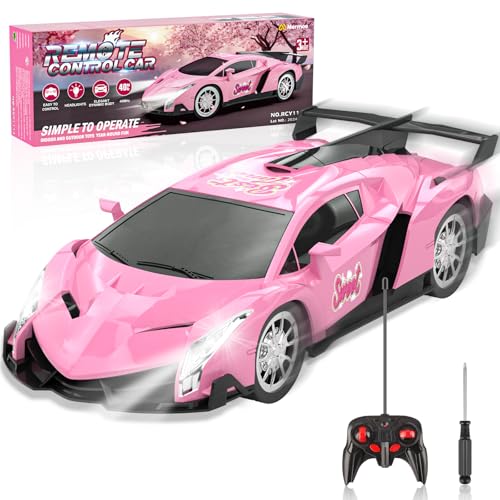 Ferngesteuertes Auto, Geschenk Mädchen 3 4 5 6 7 8 9 10 Jahre, 1:18 RC Rennauto Ferngesteuert mit Licht Kinder Outdoor Spielzeug Auto Spiele Drift Car Geburtstagsgeschenk Einschulung Mädchen Geschenke von Mermoe