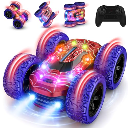 Ferngesteuertes Auto Kinder Spiele ab 6 7 8 9+ Jahre Jungen Mädchen, 2.4Ghz 360° Rotation Doppelseitige Stunt Car 4WD Crawler mit LED-Leuchten, RC Auto Spielzeug Geschenke Weihnachten Geburtstags von Mermoe