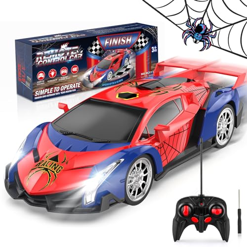 Mermoe Ferngesteuertes Auto, 1:18 15+ km/h RC Rennauto Ferngesteuert Spielzeug ab 3 4 5 6 7 8 Jahre Geschenk Junge Mädchen LED Blinken Spider Remote Control Car Indoor Outdoor Draußen Kinder Spiele von Mermoe