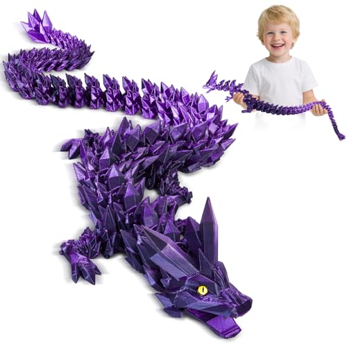 3D Gedrucktes Drache, 60CM Drachen Spielzeug mit Augen, Geheimnisvolle Realistische Drachen Figuren, Ewegliche Gelenke Kristall Drach en Deko Schreibtischspielzeug (Mystischer Schwarz-Lila Drache) 3D Gedrucktes Drache, 60CM Drachen Spielzeug mit Augen, Geheimnisvolle Realistische Drachen Figuren, Ewegliche Gelenke Kristall Drach en Deko Schreibtischspielzeug (Mystischer Schwarz-Lila Drache) von Merrwon