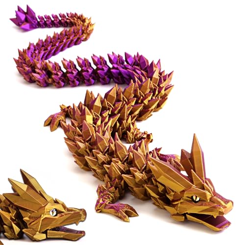 3D Gedrucktes Drache, 60CM Drachen Spielzeug mit Augen, Geheimnisvolle Realistische Drachen Figuren, Ewegliche Gelenke Kristall Drachen Deko Schreibtischspielzeug (Geheimnisvoller Farbverlaufsdrache) von Merrwon