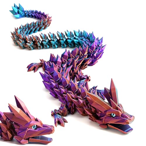 3D Gedrucktes Drache, 60CM Drachen Spielzeug mit Augen, Geheimnisvolle Realistische Drachen Figuren, Ewegliche Gelenke Kristall Drachen Deko Schreibtischspielzeug (magischer Farbverlaufsdrache) von Dttra