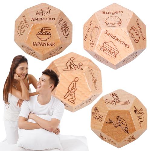 Merrwon Date Night Würfel für Paare,Lebensmittel Entscheidungswürfel aus Holz,12 Seiten Holzlwürfel,Kreative Würfel zum Mitnehmen,Essensentscheider,Date-Night-Ideen für Geschenke für Paare von Merrwon