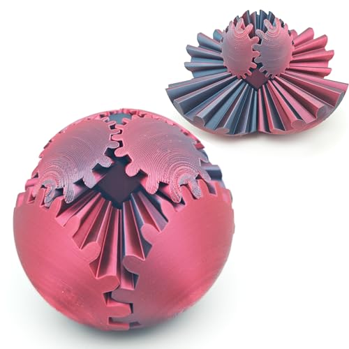Gear Ball 3D Printed - Zahnrad Umdrehen Kugelcube Kugelwürfel Stressabbau Spielzeug - Anti Stress Fidget Stimming Toys, Fingerspiele für Erwachsene Kinder ADHD (Rot Schwarz) von Merrwon