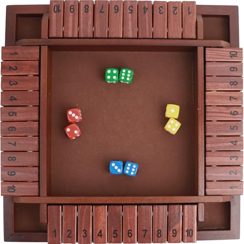 MerryPony Shut The Box Spiel 10 Zahlen, 2–4 Spieler 30,5 cm Holzbrettspiele mit 12 Würfeln, Tisch-Mathematik-Spiele für Erwachsene und Kinder, Würfelspiele für Familien, Klassenzimmer, Party oder von MerryPony