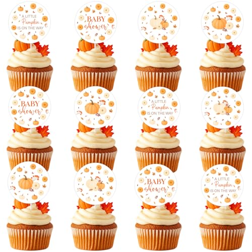 Cupcake-Aufsätze, Motiv: "A Little Pumpkin Is on the Way", Babyparty-Dekorationen, kleiner Kürbis, Cupcake-Topper, Erntedankfest, Herbst, Ernte, Dekoration, für Thanksgiving, Babyparty, Partyzubehör Cupcake-Aufsätze, Motiv: "A Little Pumpkin Is on the Way", Babyparty-Dekorationen, kleiner Kürbis, Cupcake-Topper, Erntedankfest, Herbst, Ernte, Dekoration, für Thanksgiving, Babyparty, Partyzubehör von Merrystorm