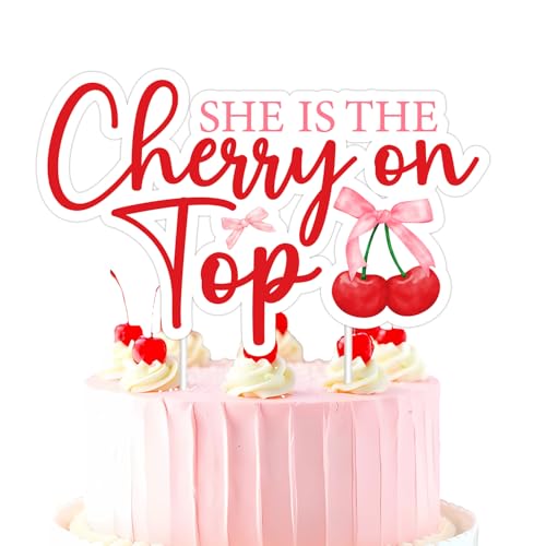 Tortenaufsatz, Motiv: "She's the Cherry on Topper", doppelseitig, für Obst, Kirsch-Thema, Babyparty, Brautparty, Geburtstagsparty, Junggesellinnenabschied, Cupcake-Dekorationen Tortenaufsatz, Motiv: "She's the Cherry on Topper", doppelseitig, für Obst, Kirsch-Thema, Babyparty, Brautparty, Geburtstagsparty, Junggesellinnenabschied, Cupcake-Dekorationen von Merrystorm