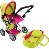 Bino 82910 - Puppenwagen mit Babytasche, für Puppen von ca. 45 cm, zusammenklappbar, grün-pink von Mertens