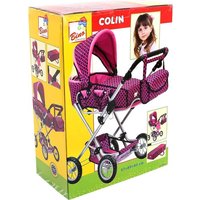 Bino 82916 - Colin Puppenwagen mit Tasche, Hängetasche und Netz, zusammenklappbar, rosa/schwarz von Mertens