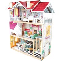 Bino 83557 - Puppenhaus, XXL-Puppen-Villa, 5 Zimmer, möbliert, 111-teilig, Holz von Mertens