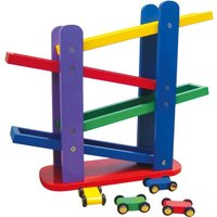 Bino 84070 - Kinder-Autobahn mit 4 Autos, Holz, bunt, Höhe: ca. 28 cm von Mertens