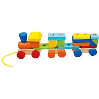 Bino 84089 - Holzzug, bunt, 19 tlg., Lok mit 2 Waggons, Holz von Mertens