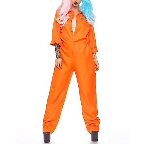 Erwachsene Kinder Orange Gefangener Cosplay Kostüm Orange Overall Sträfling Gefängnisinsasse Kostüm Boiler Suit Gefängnis Strampler Gefängnis Jumpsuit Rollenspiel Kleidung (Frauen Orange, M) von Mesalynch