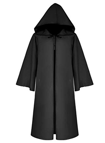 LATH.PIN Umhang mit Kapuze Herren Mittelalter Kleidung Mantel Gotik Ritter Cape Lange Robe Halloween Kostüme Unisex Cosplay Hexe Vampir (Schwarz, L) von LATH.PIN