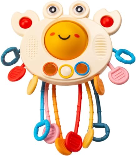Sensorisches Baby Spielzeug, Montessori Spielzeug, Silikon Zugschnur Spielzeug für Babys in Lebensmittelqualität, Reisespielzeug für Babys und Kleinkinder ab 18+ Monaten,1,2,3Jahr (Krabbe) von Mesiria