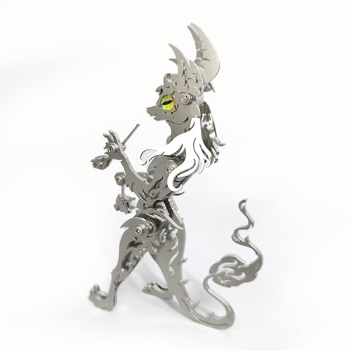 MetaHrystynx 3D Metall Magische Kreatur Modell Kits, Mechanisches Pfeifenholunder Katze Puzzlefür Erwachsene, Metall Punk Modell, DIY Kreativer Haus Ornament, 67 Tiene, Silber von MetaHrystynx