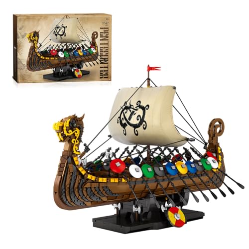 MetaHrystynx Mittelalterliches Kriegsschiff Bauklötze Set, MOC Mittelalterliches Thema Schlachtschiff, Kreative Schiffsbaukästen, Perfekt für Zuhause Ornament, 2547 Teile von MetaHrystynx