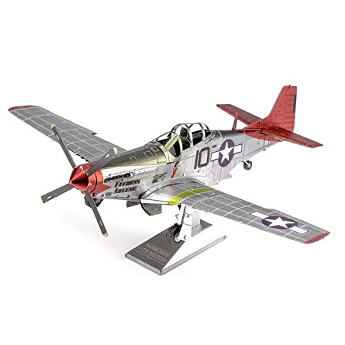 Fascinations ICX142 Metal Earth Metallbausätze - Flugzeug Mustang P-51D Tuskegee Airmen, lasergeschnittener 3D-Konstruktionsbausatz, 3D Metall Puzzle, DIY Modellbausatz, 2 Metallplatinen, ab 14 Jahre von Metal Earth