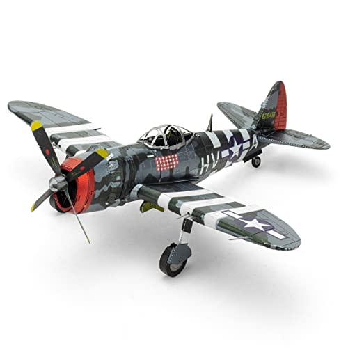 Fascinations MEM1002 Metal Earth Metallbausätze - Jagdflugzeug P47 Thunderbolt, lasergeschnittener 3D-Konstruktionsbausatz, 3D Metall Puzzle, DIY Modellbausatz mit 2 Metallplatinen, ab 14 Jahre von Metal Earth