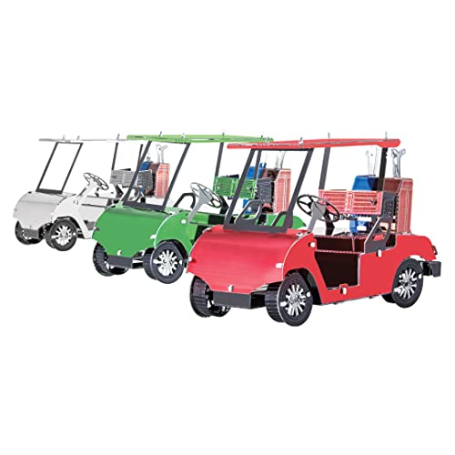 Fascinations MMS108 Metal Earth Metallbausätze - Golfwagen Dreierset Golf Cart Set, lasergeschnittener 3D-Konstruktionsbausatz, 3D Metall Puzzle, DIY Modellbausatz mit 2 Metallplatinen, ab 14 Jahre von Metal Earth