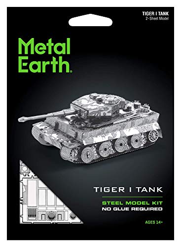 Metal Earth MMS203, Tiger 1 Panzer, Konstruktionsspielzeug Fascinations MMS203-Metal Earth 502462-Tiger, lasergeschnittener 3D-Konstruktionsbausatz, 2 Metallplatinen, ab 14 Jahren von Metal Earth