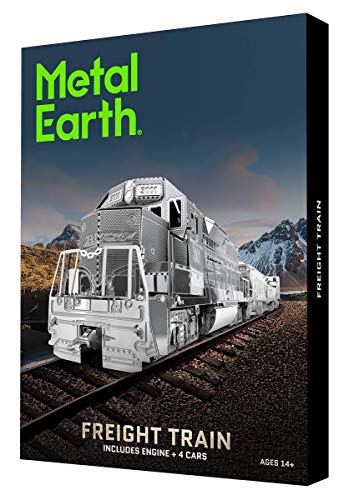 Metal Earth Fascinations Metallbausätze - Güterzug Freight Train, lasergeschnittener 3D-Konstruktionsbausatz, 3D Metall Puzzle, DIY Modellbausatz mit 5 Metallplatinen, ab 14 Jahre von Metal Earth