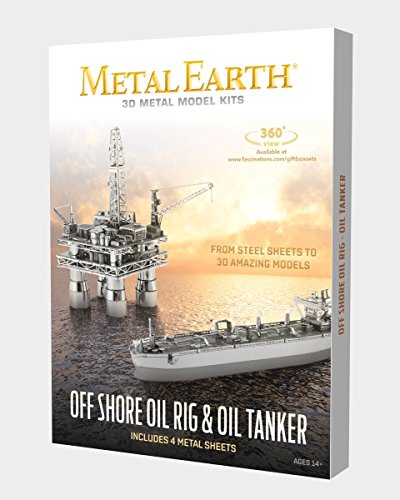 Fascinations MMG105 Metal Earth Metallbausätze - Bohrinsel Offshore Oil Rig & Tanker, lasergeschnittener 3D-Konstruktionsbausatz, 3D Metall Puzzle, DIY Modellbausatz mit 4 Metallplatinen, ab 14 Jahre von Metal Earth