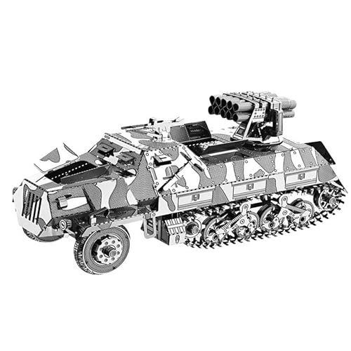 Metal Zone Raketenwerfer Halbraupe 3D-Puzzle Metall Modellbausatz Deutscher Panzerwerfer WWII Kampf-3D-Metallpuzzle für Erwachsene 11,5 x 4,8 x 5,2 cm von Metal Zone