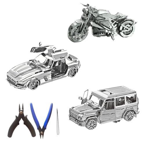 Metal Zone Set Motorliebhaber, 3D-Puzzle aus Metall, 3D-Puzzle, Autos aus Metall und 3D-Puzzle, Metall, 3D-Puzzle, Fahrzeuge, 3-teiliges 3D-Puzzle aus Metall + Werkzeugset im Lieferumfang enthalten von Metal zone