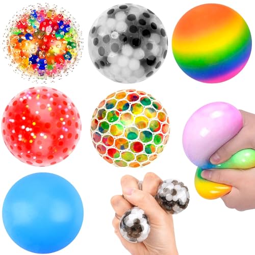 6 Stück Stressbälle, Regenbogen Squeeze Bälle, Antistressball, Mesh Stressbälle, Bunte Anti Stress Squeeze Traubenbälle von MetalNuts