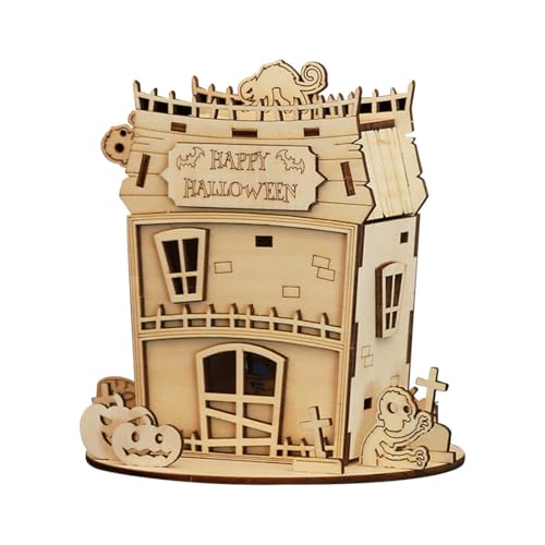 Metalakaer 3D Holz-Puzzle Halloween Haus Bausatz, Halloween Zombie Haus, DIY kreative handgefertigte Holz Bausatz perfekte Dekoration (Kit Version/33PCS) von Metalakaer