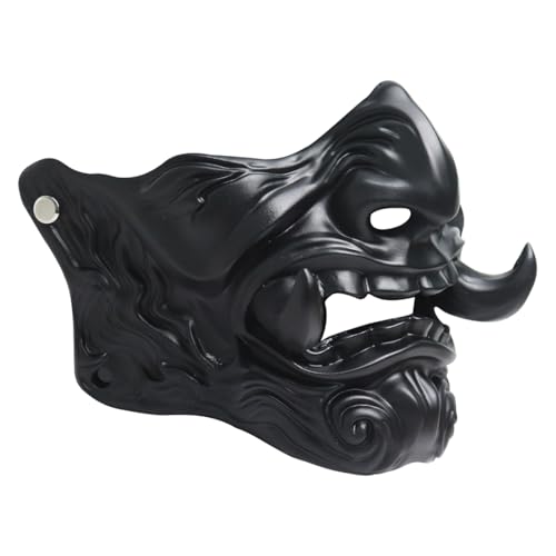 Metalakaer Hannya Japanisch Halbgesicht Maske, Halloween Maske, Samurai Geistermaske Japanische Horror Dämonen Maske, Horror Dämonen Cosplay Geistermaske für Halloween Party - Schwarz von Metalakaer