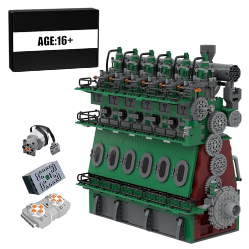 Metalakaer Motor Baukasten Set, Zweitakt Hubkolben Dieselmotor Schiffsmotor Modell, Bauen Sie Ihren Eigenen Motor, der Funktioniert (Dynamische Version/3929PCS/Grün) von Metalakaer