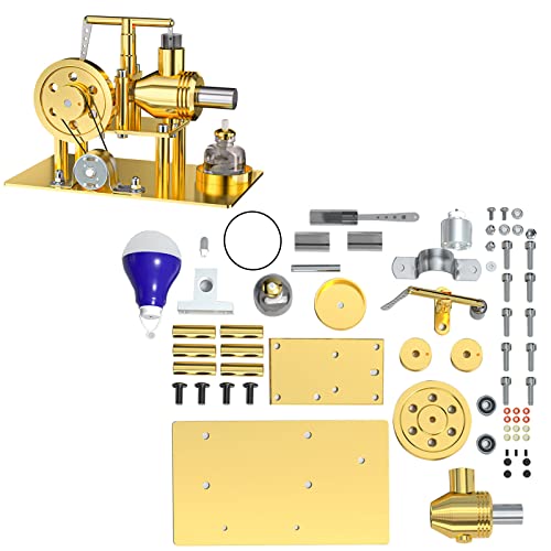 Metalakaer Vollmetall-Stirling Motor-Modellbausatz, der funktioniert, DIY Metall Gleichgewicht Heißluft Stirlingmotor Generator Modell mit Lichtern und Gold Metall Basis Baukästen von Metalakaer