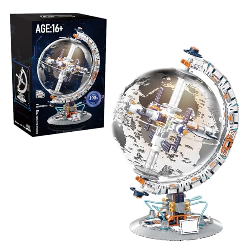 Metalakaer Weltraumstation Globus Bauklötze Set, 360° drehbare Kugel Globe Bauklotz Modell, Wissenschaft Astronomie Geschenkidee für Sammler Weltraumfans Erwachsene - 1000 Stück von Metalakaer