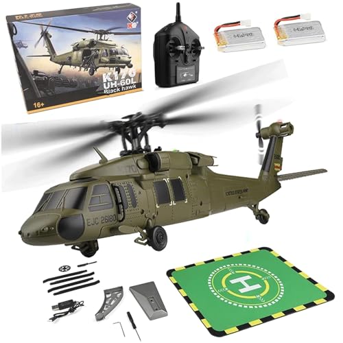 Metalakaerr K170 Black Hawk RC Hubschrauber, 2.4G 4CH Flybarless 170 Größe RC Hubschrauber, 6-Achsen Gyroskop Höhenschwebeflug mit Display Stand und Vorfeld Start Landeplätze (RTF Version) von Metalakaerr