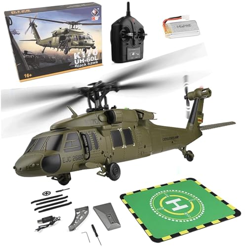 Metalakaerr K170 Black Hawk RC Hubschrauber, 2.4G 4CH Flybarless 170 Größe RC Hubschrauber, 6-Achsen Gyroskop Höhenschwebeflug mit Display Stand und Vorfeld Start Landeplätze (RTF Version) von Metalakaerr