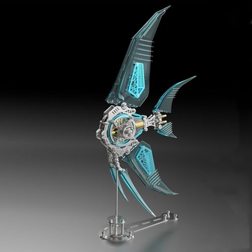 Metalkitor 3D-Metall-Puzzle für Erwachsene – Angelfish Modellbausatz mit magnetischen Kontrolllichtern – Steampunk DIY Ornament – Montage Gehirn-Teaser – 529 Teile (blau) von Metalkitor