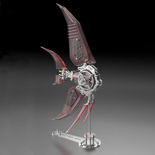 Metalkitor 3D-Metall-Puzzle für Erwachsene – Angelfish Modellbausatz mit magnetischen Kontrolllichtern – Steampunk-DIY-Ornament – Montage Gehirn-Teaser – 529 Teile (rot) von Metalkitor