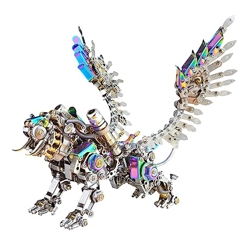 Metalkitor Bengalischer Tiger 3D-Metallpuzzle für Erwachsene, 700 Teile, Modellbausätze – Retro-Steampunk-Stil, Schreibtisch-Ornament (mit bunten Flügeln) von Metalkitor