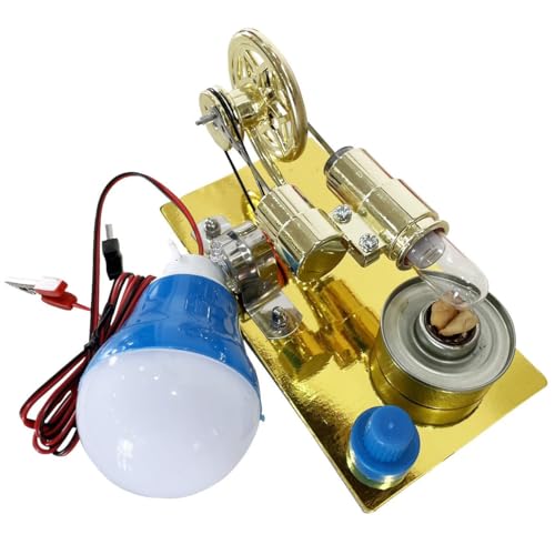 Stirling Engine Generator DIY Kit mit LED Licht - Einzylinder Dampfmaschine Modell für Enthusiasten (Gold) von Metalkitor