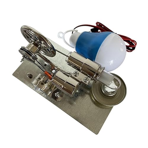 Stirling Engine Generator DIY Kit mit LED Licht - Einzylinder Dampfmaschine Modell für Enthusiasten (Silber) von Metalkitor