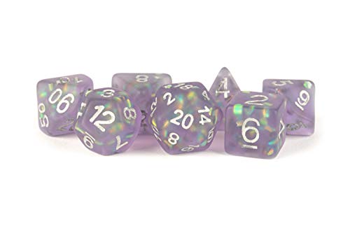 ICY Opal Würfel-Set, Kunstharz, 16 mm, Violett mit silbernen Zahlen von Metallic Dice Games